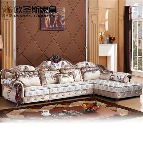 Luxury Solid Wood Carving Fabric Corner Sofa Suitable for .